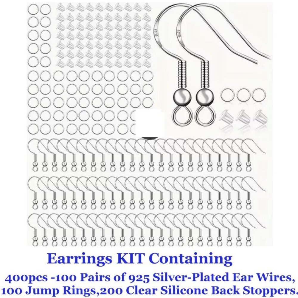 A Kit for Making Earrings Containing 400pcs, 100 Pairs of 925 Silver-Plated